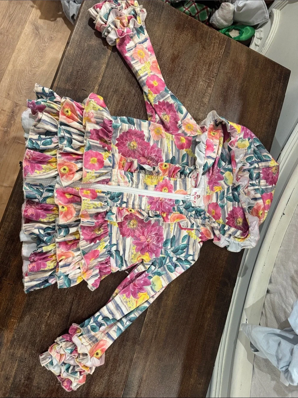 Girls Floral Ruffle Hooded Jacket - Pink Floral